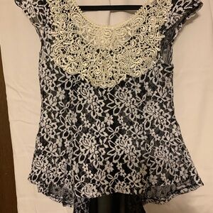 Elegant Black and White Lace Top